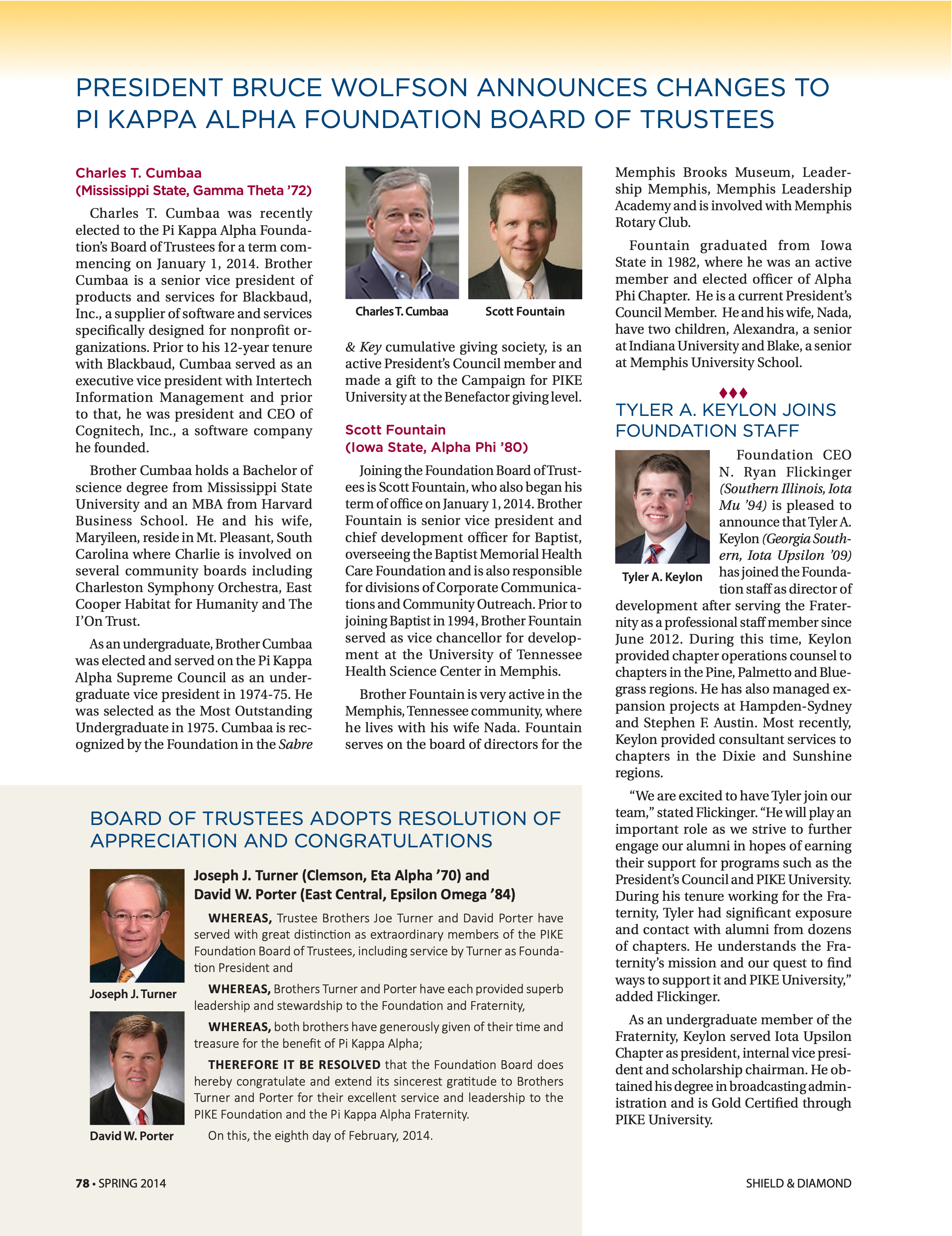 President Bruce Wolfson Announces Changes To Pi Kappa Alpha Foundation Board of Trustees